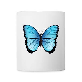 blauer Schmetterling handgezeichnet und koloriert - Tasse - Weiß - Vorne