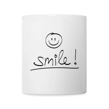 Handschrift “SMILE!” mit lachendem Gesicht - Tasse - Weiß - Vorne