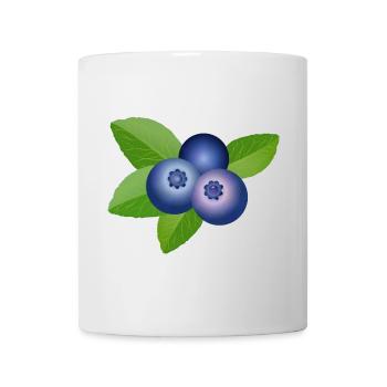 drei leuchtend blaue Heidelbeeren mit Blätter - Tasse - Weiß - Vorne