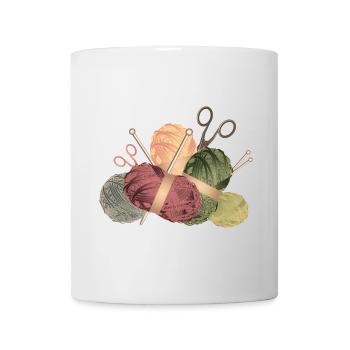 Balls of wool & knitting needles with scissors - Mug - white - Front
