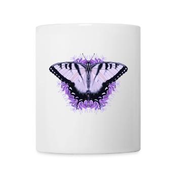 White butterfly with purple flower - Mug - white - Front