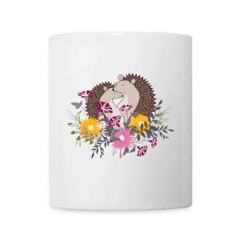 Zwei kleine Igel sitzen gemeinsam im Blumenbeet - Tasse - Weiß - Vorne