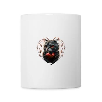 Katzenliebendes Mädchen und Katzenherz - Tasse - Weiß - Vorne
