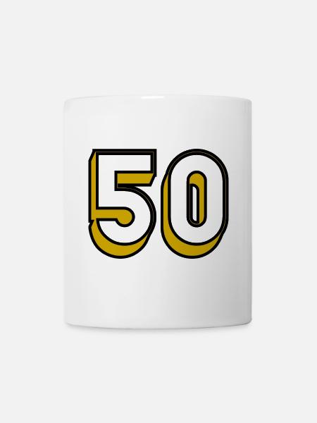 50. VERJAARDAG. GEFELICITEERD - Mok - wit