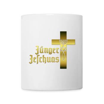 Jünger Jeschuas Schriftzug mit Kreuz - Tasse - Weiß - Vorne