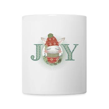 white rabbit with sweater, bobble hat & joy - Mug - white - Front