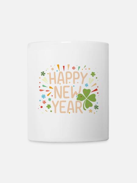 Neujahrsfreude mit Shamrock - Tasse - Weiß
