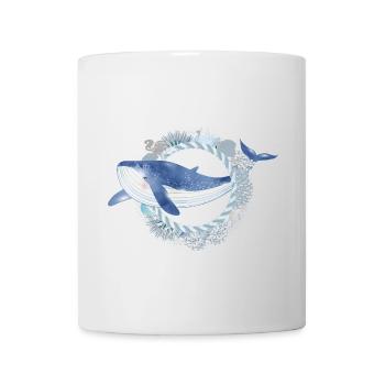 blue whale fish in coral reef in watercolor style - Mug - white - Front
