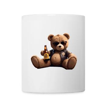 Biker Teddybär mit Bier - Tasse - Weiß - Vorne