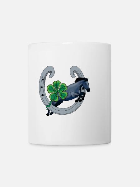 Cheval avec Chance et Trèfle Vert - Mug blanc - blanc
