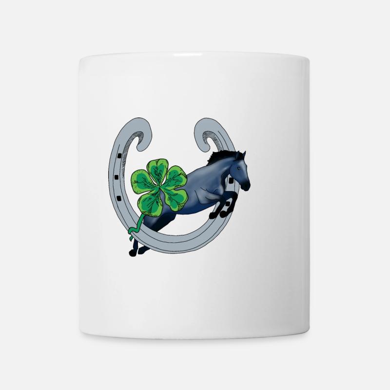 Cheval avec Chance et Trèfle Vert - Mug blanc - blanc