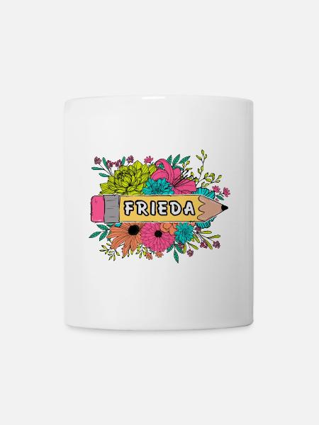 Blumen und Bleistift mit Name Frieda - Tasse - Weiß