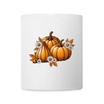 Herbst Kürbisse mit Blumen & Laub in warmen Farben - Tasse - Weiß - Vorne