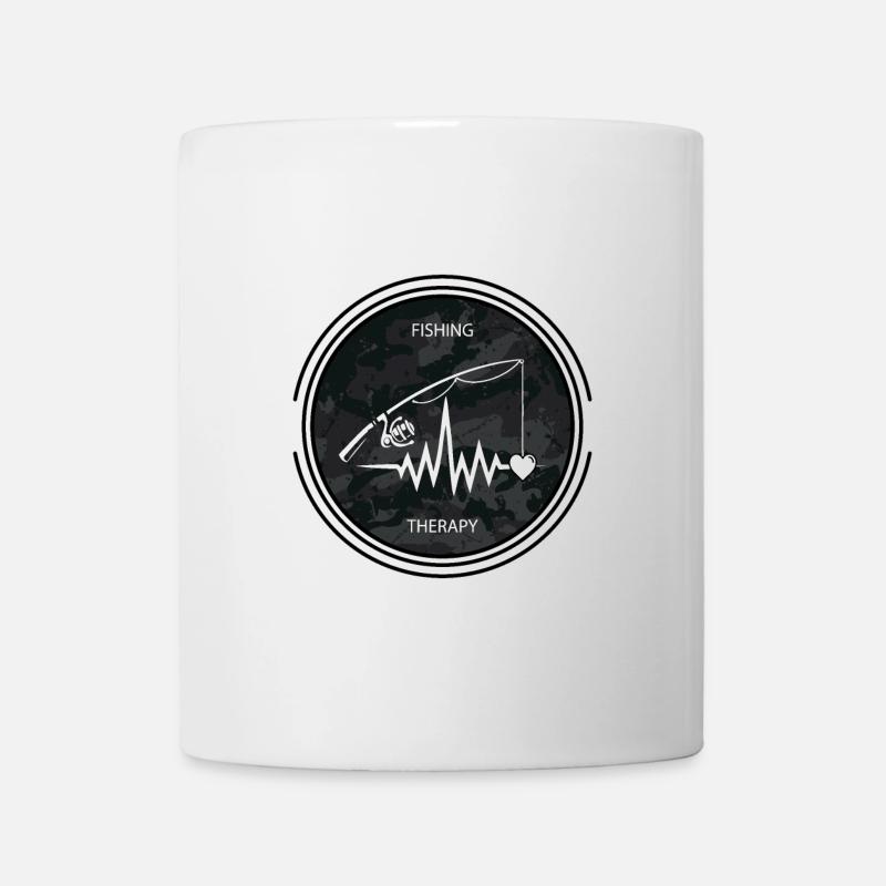 Thérapie de pêche : canne à pêche, cœur et ECG - Mug blanc - blanc