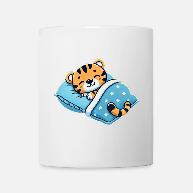 Tiger Sleeping In Bed At Night Time - Tasse - Weiß