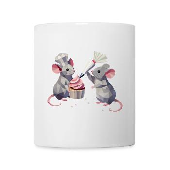 Two cute mice decorating a cupcake together - Mug - white - Front
