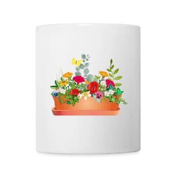 Bunte Blumenpracht im Blumenkasten - Tasse - Weiß - Vorne