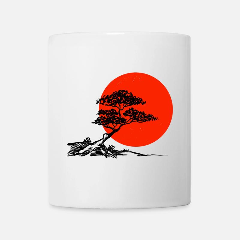 Bonsai mit Roter Sonne - Tasse - Weiß