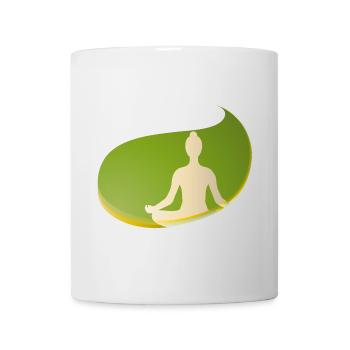 Yoga Silhouette in grüner Tropfenform – Zen Design - Tasse - Weiß - Vorne