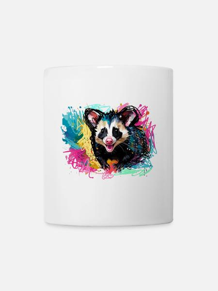 Opossum, ilustration,Beutelratte, bunt, Graffiti - Tasse - Weiß
