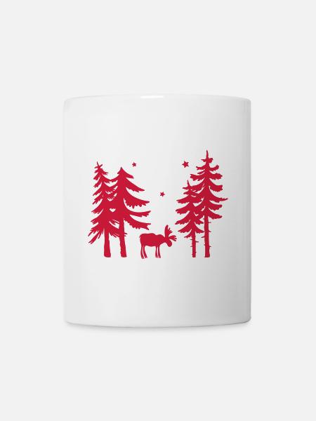 Elch Wald Tannen Sterne Weihnachten - Tasse - Weiß