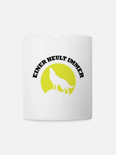 Wolfsilhouette im Mondkreis - Tasse - Weiß
