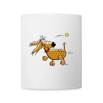 "Reingefallen" - Hund - Dackel - Flyball - Tasse - Weiß - Vorne