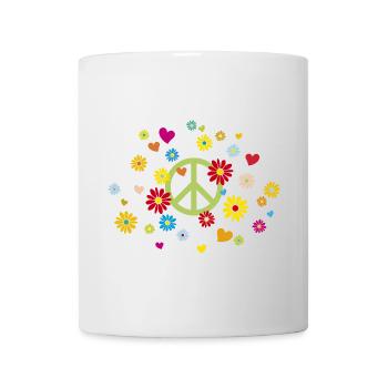 Peacezeichen Blumen Herz flower power Valentinstag - Tasse - Weiß - Vorne