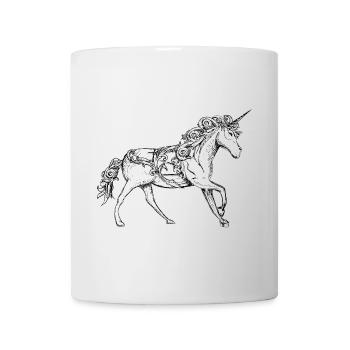 Zeichnung eines fantasievoll verzierten Einhorns - Tasse - Weiß - Vorne