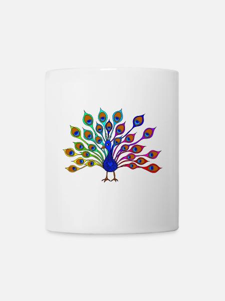 bunter Pfau - Tasse - Weiß