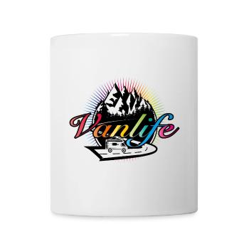 Campers on the road with colorful Van Life typography - Mug - white - Front