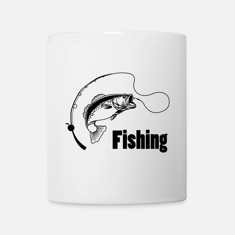 Canne à pêche avec hameçon et poisson - Mug blanc - blanc