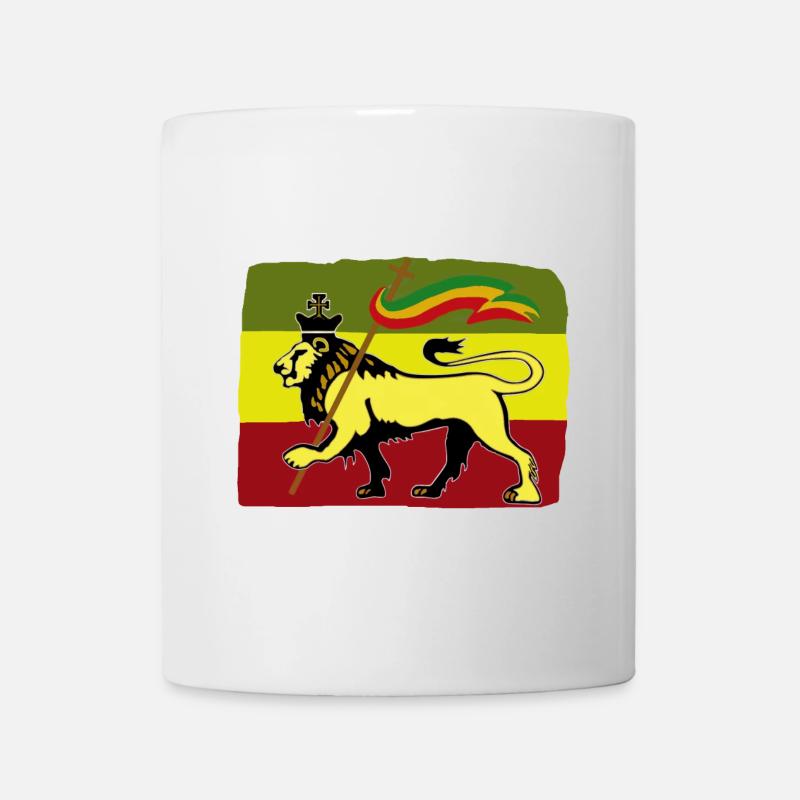 Reggae-Löwe mit Rasta Fahne - Tasse - Weiß