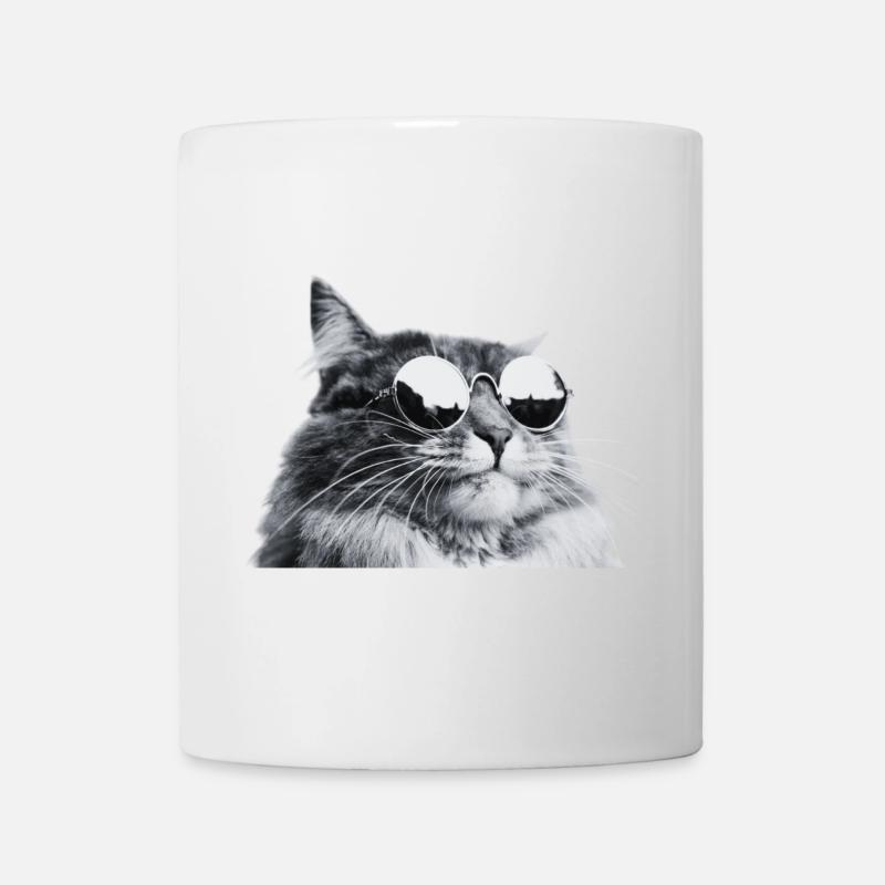 Grey Cat with Sunglasses Portrait - Mug - white