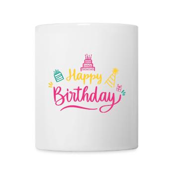 Happy Birthday Bunte Schrift - Tasse - Weiß - Vorne