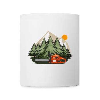 Tronçonneuse avec forêt et montagnes - Mug blanc - blanc - Devant