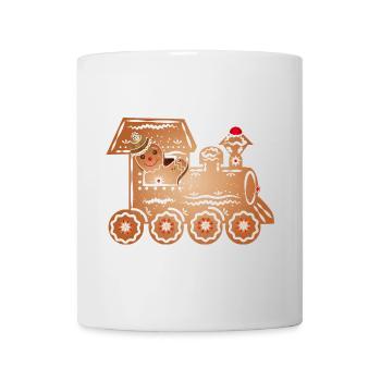 Gingerbread man as train driver in the gingerbread train - Mug - white - Front