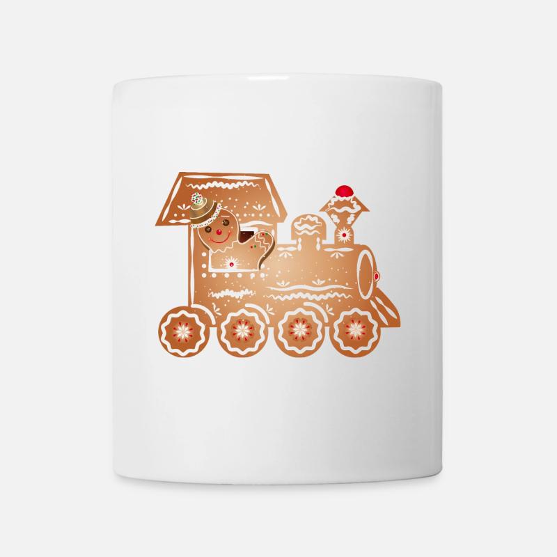 Gingerbread man as train driver in the gingerbread train - Mug - white