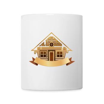 gemütliche Blockhütte mit Banner zum Beschriften - Tasse - Weiß - Vorne