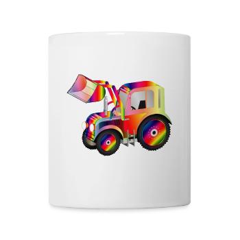 Chargeur frontal de tracteur aux couleurs vives de l’arc-en-ciel - Mug blanc - blanc - Devant