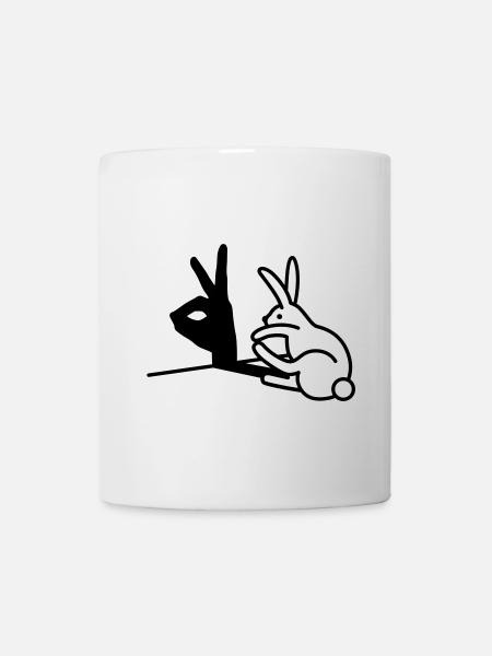 Drôle Lapin main marionnettes d’ombre humour pop art - Mug blanc - blanc