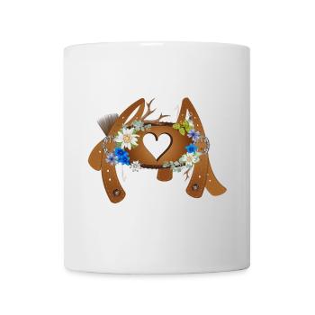 Decorated crossbar with lederhosen suspenders - Mug - white - Front