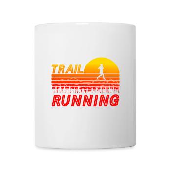 Trail running in orange sunset with mountains - Mug - white - Front