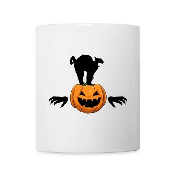 Halloween schwarzer Kater Kürbis Zombie - Tasse - Weiß - Vorne