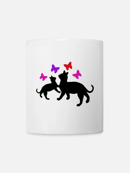 Katzen und Schmetterlinge - Tasse - Weiß