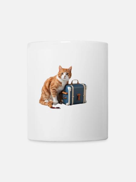 Chat fantaisiste avec conception de valise de voyage - Mug blanc - blanc