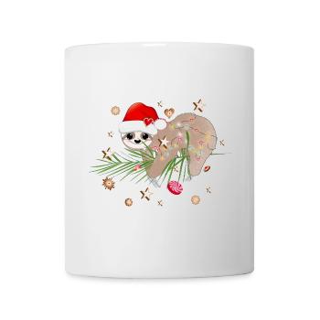 paresseux drôle avec branche de sapin pour Noël - Mug blanc - blanc - Devant