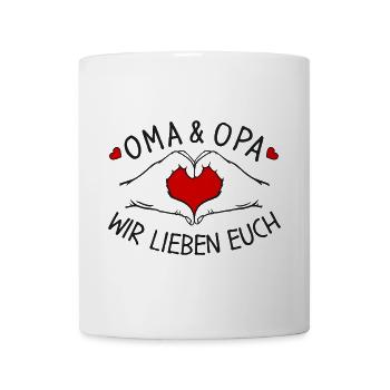 Oma und Opa wir lieben Dich Hände als Herzform - Tasse - Weiß - Vorne