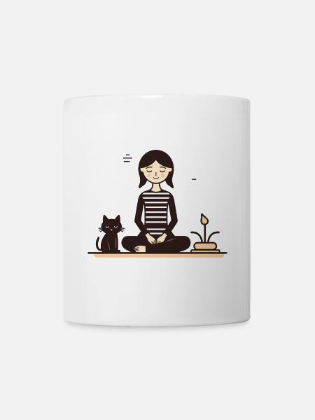 Relaxing with a cat - Mug - white