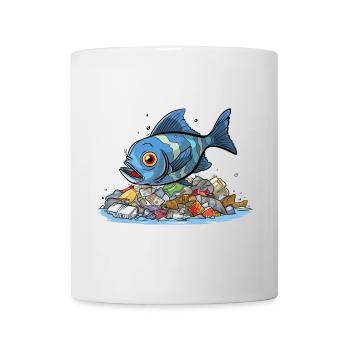 Fish in Plastic Sea Pollution Shirt - Mug - white - Front